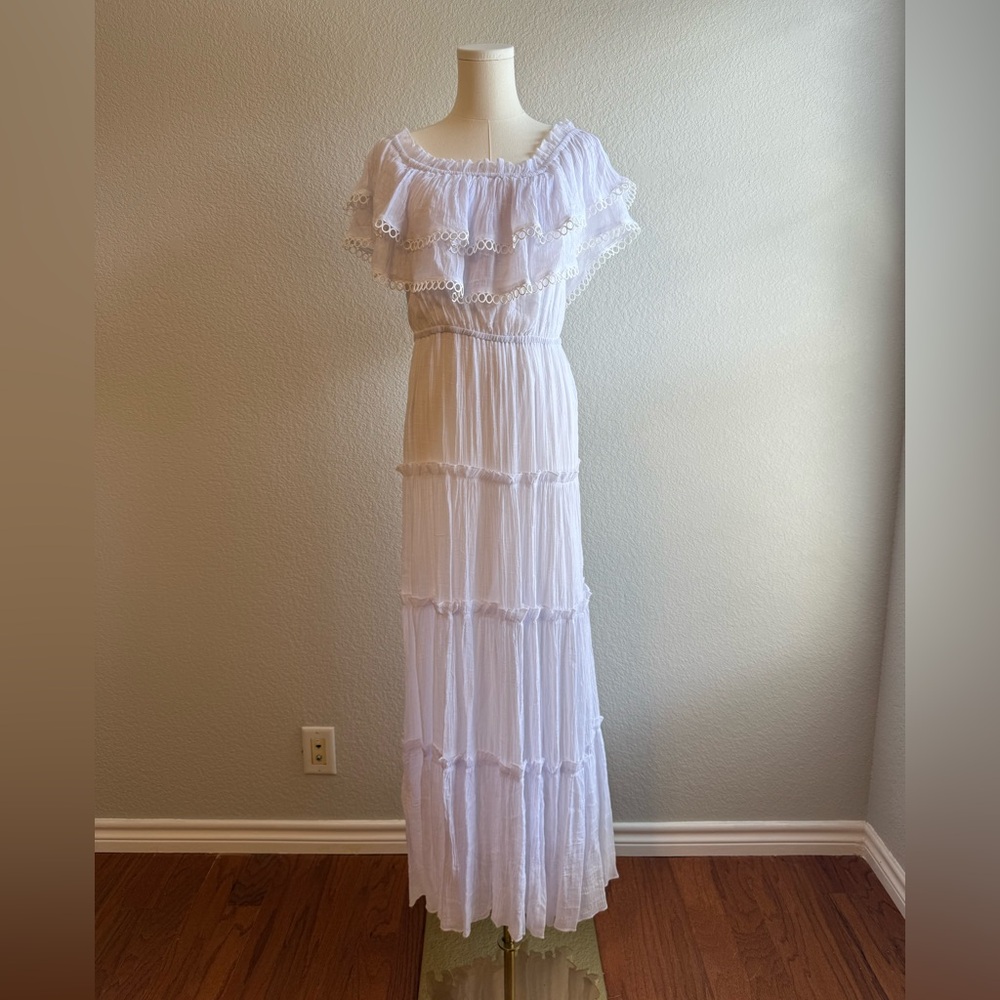 Off Shoulder White Ruffled Maxi Dress